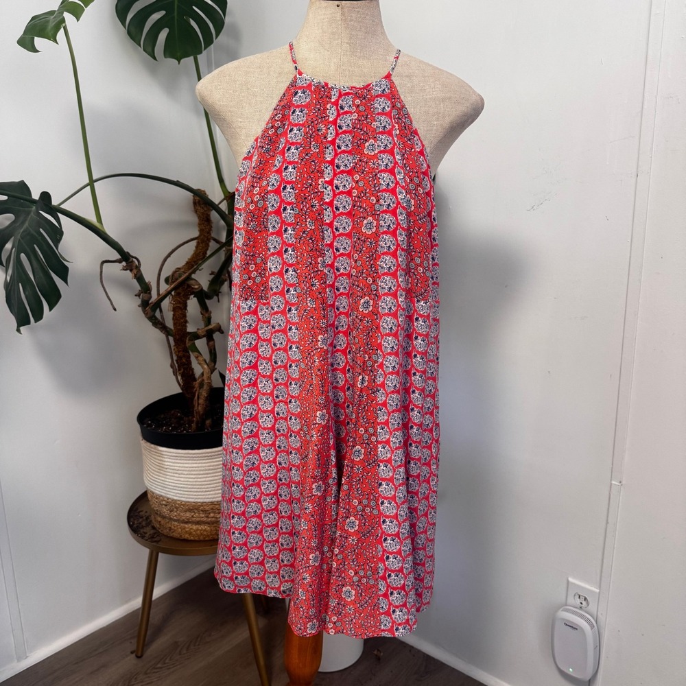 Rebecca Taylor Amanda Silk Halter Dress 0 Red Floral Print Mini Shift 316945D359